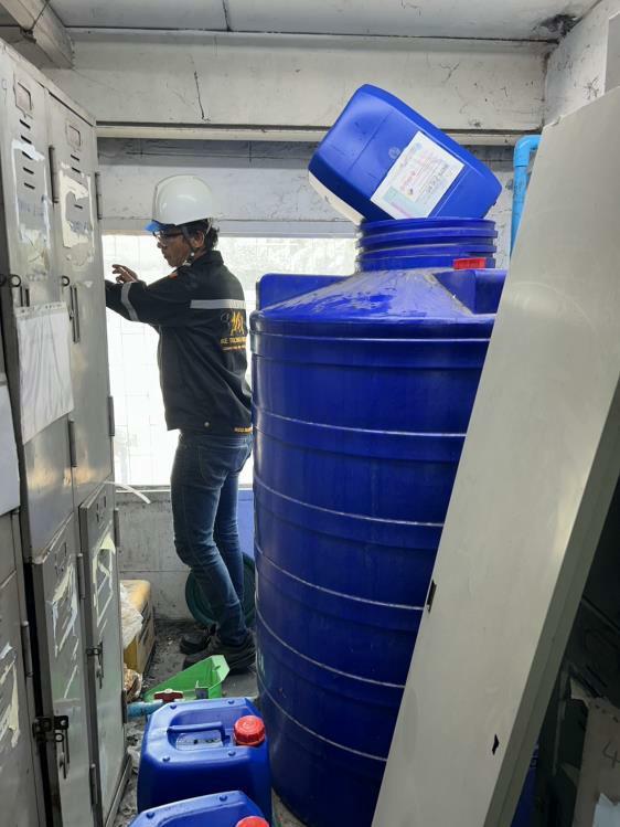 Chemical dosing tanks on site